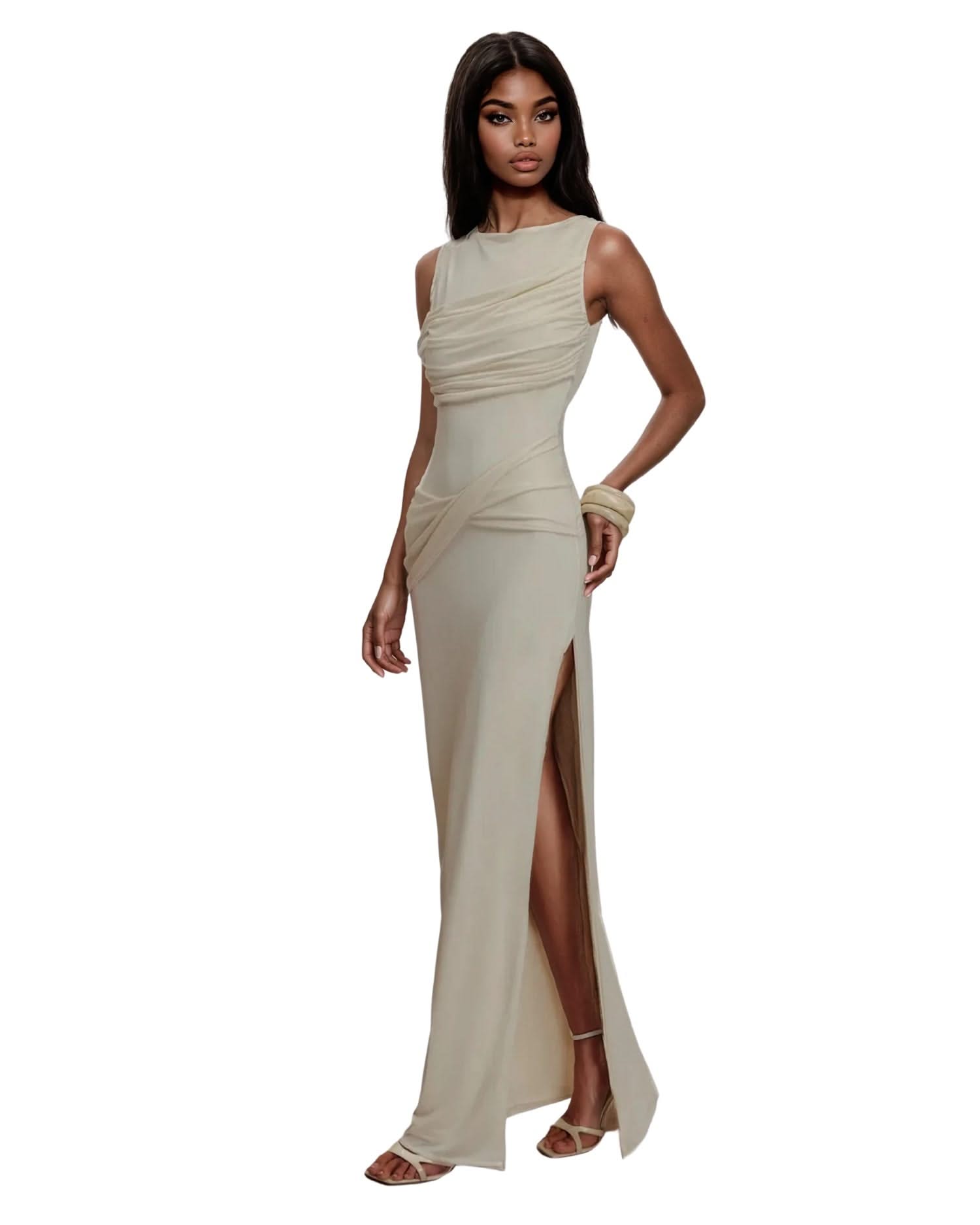 Backless Ruched Maxi Dress Elegant Summer Gown Backless Ruched Maxi Dress Elegant Summer Gown