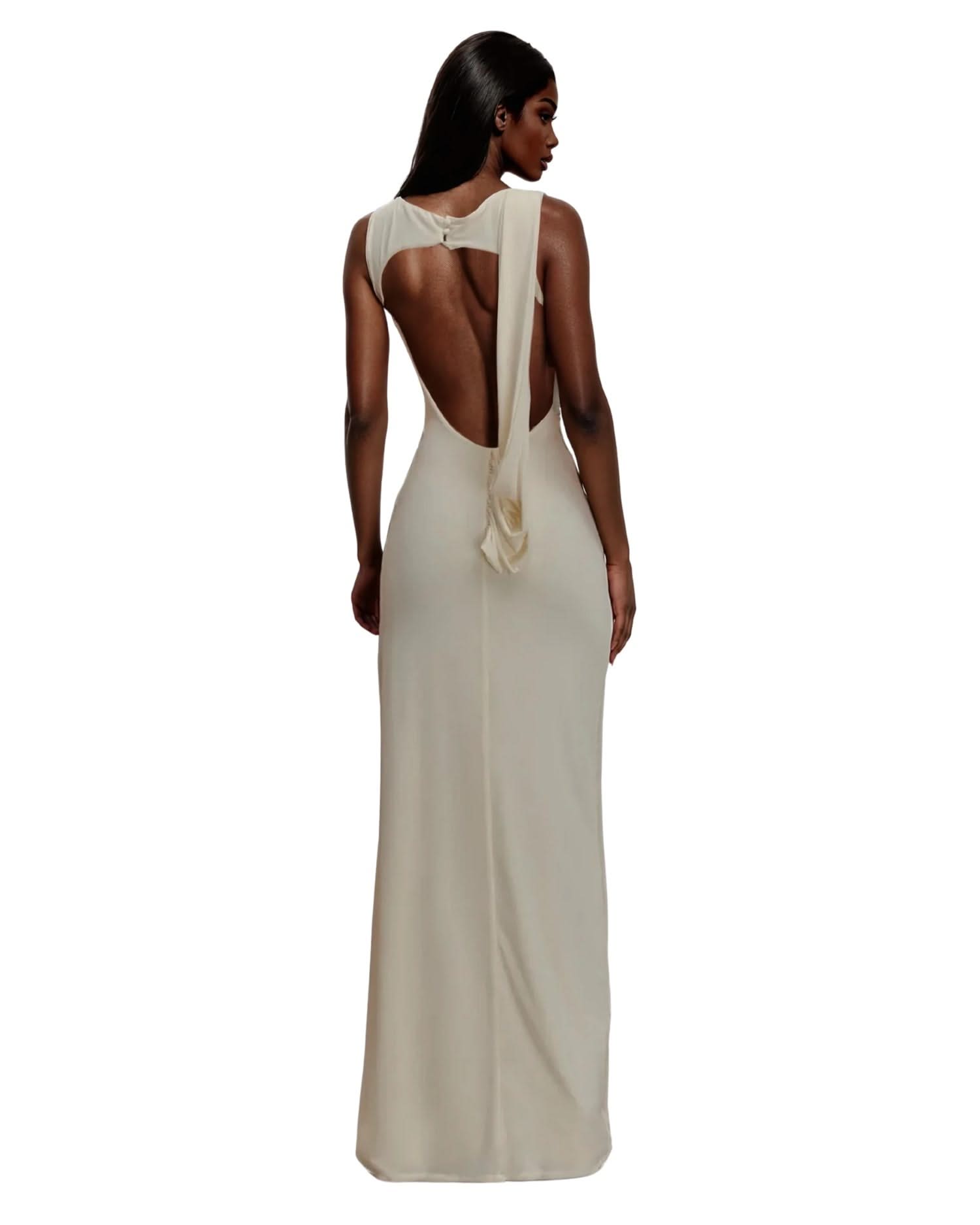 Backless Ruched Maxi Dress Elegant Summer Gown Backless Ruched Maxi Dress Elegant Summer Gown