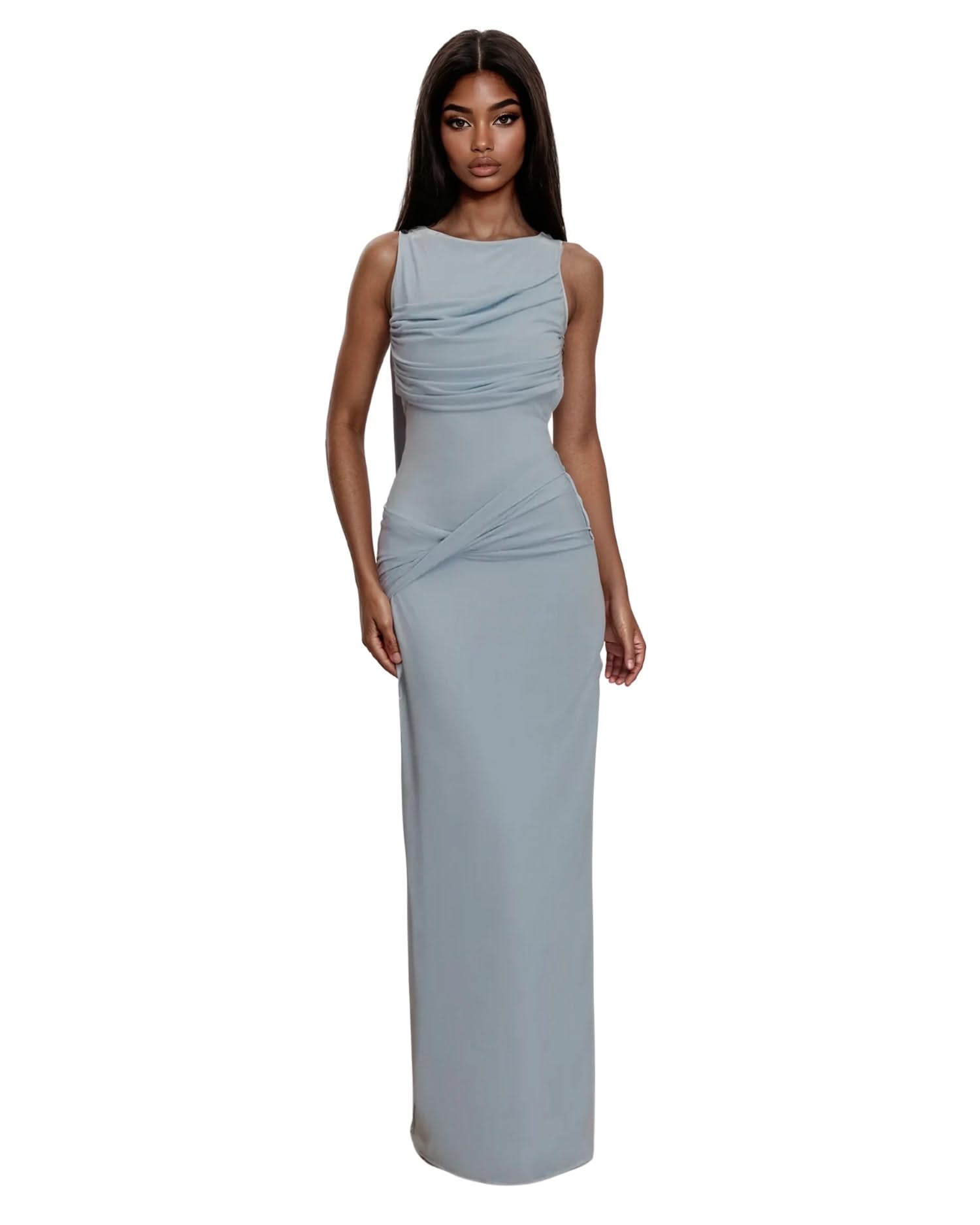 Backless Ruched Maxi Dress | Mabel Love Co Blue / S Backless Ruched Maxi Dress | Mabel Love Co Blue / S