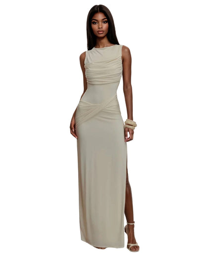 Backless Ruched Maxi Dress – Elegant Summer Gown