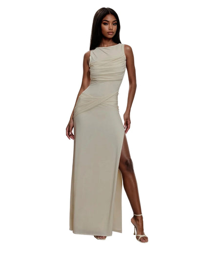 Backless Ruched Maxi Dress – Elegant Summer Gown