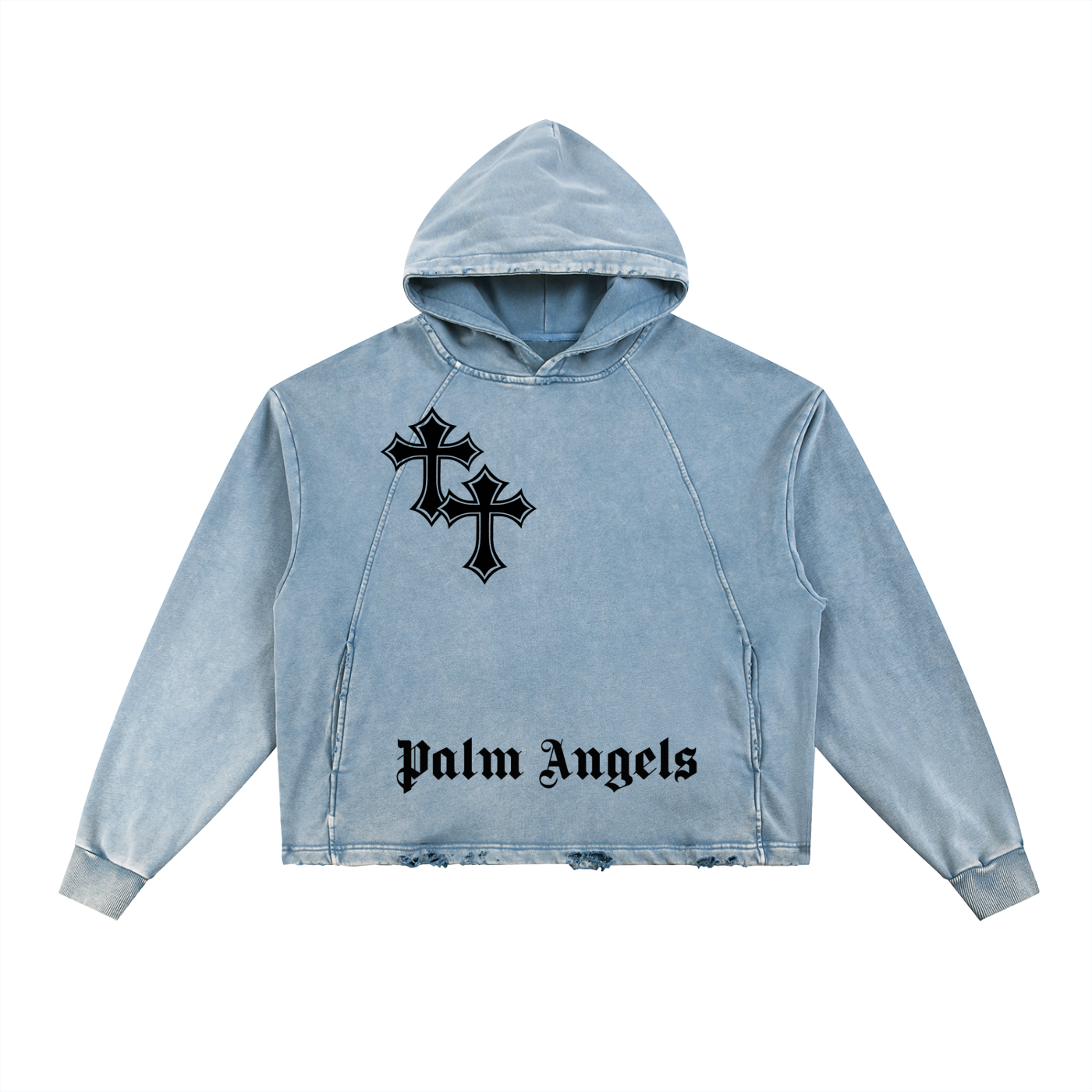 Vintage Street Washed Frayed-Hem Hoodie Unisex Loose Woven Sweatshirt