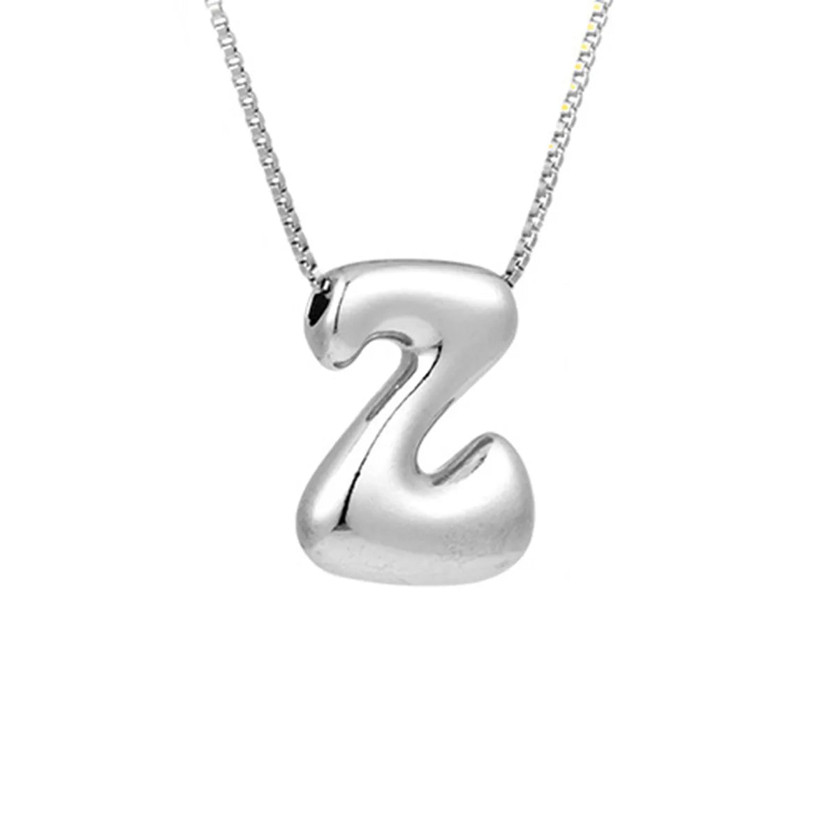 Silver Letter Z Balloon Bubble Letter Pendant Necklace