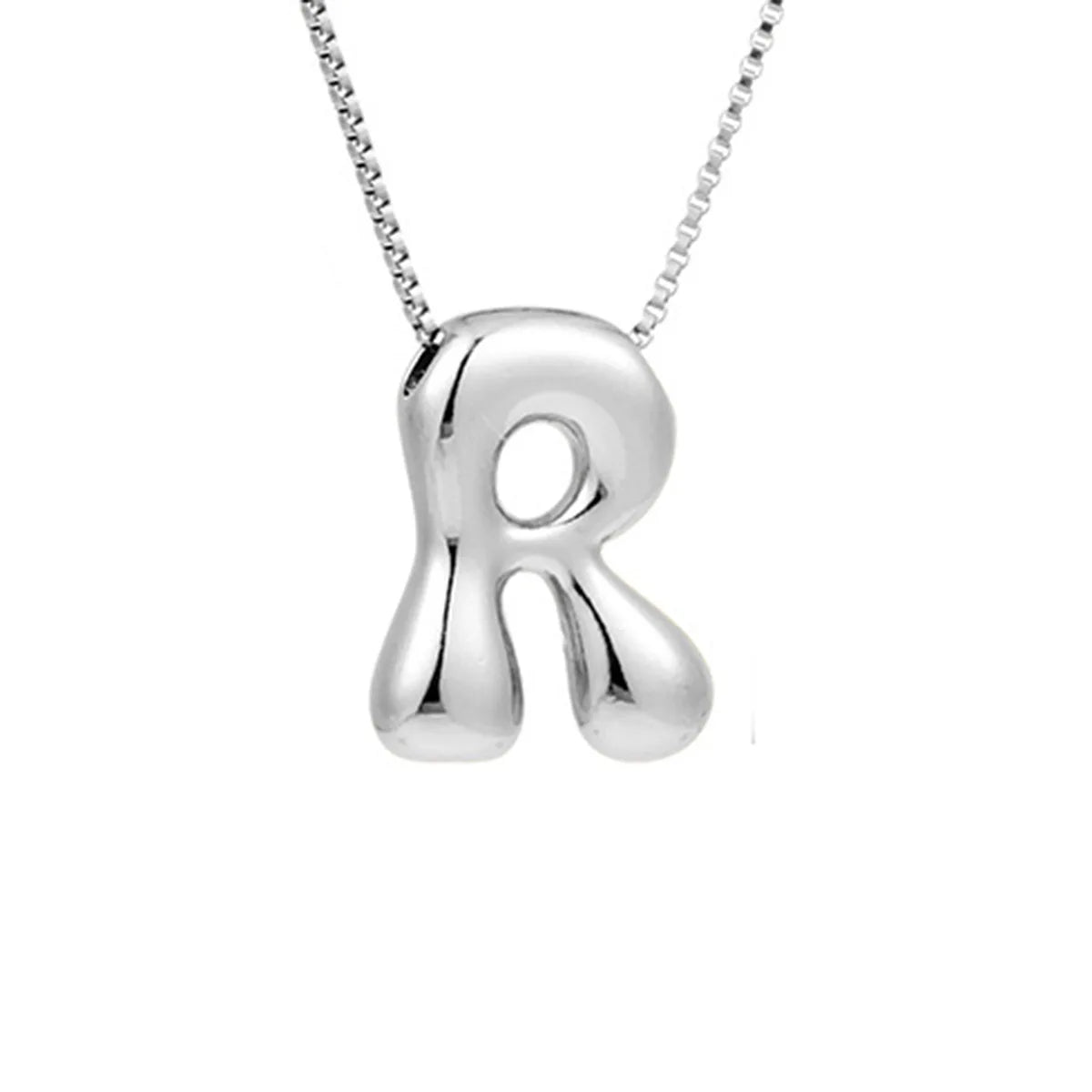 Silver Letter R Balloon Bubble Letter Pendant Necklace