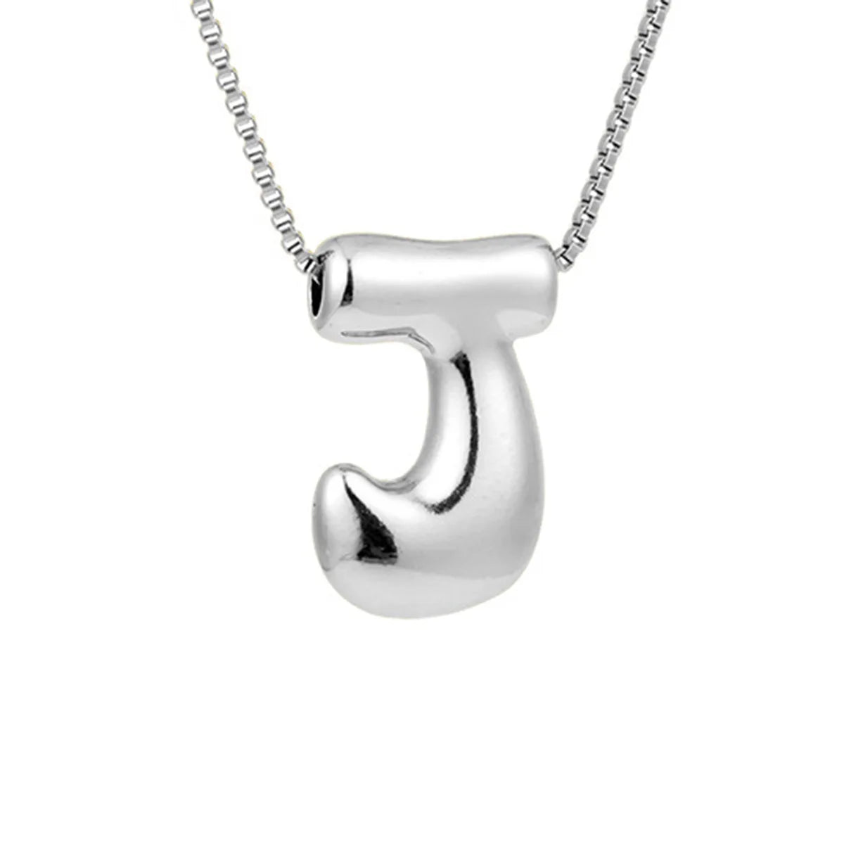 Silver Letter J Balloon Bubble Letter Pendant Necklace