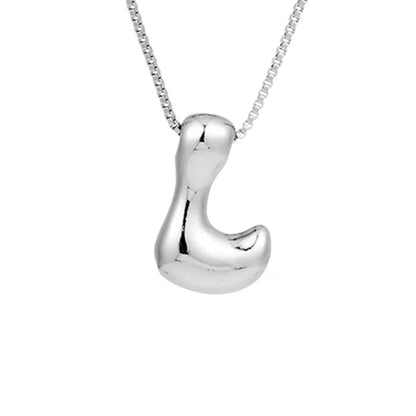 Silver Letter L Balloon Bubble Letter Pendant Necklace