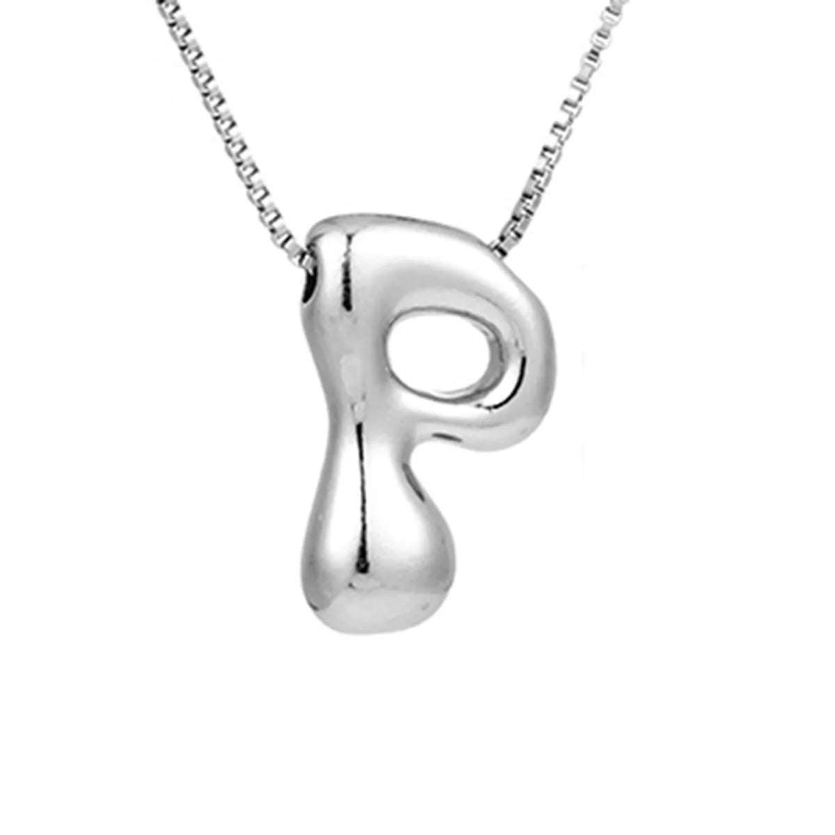 Silver Letter P Balloon Bubble Letter Pendant Necklace