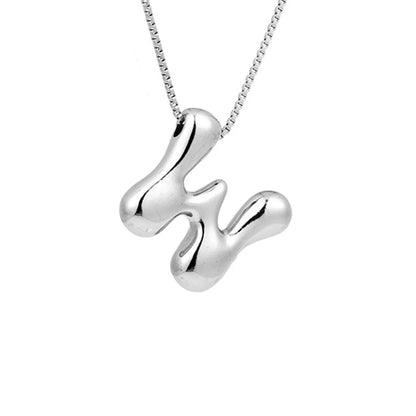 Silver Letter W Balloon Bubble Letter Pendant Necklace