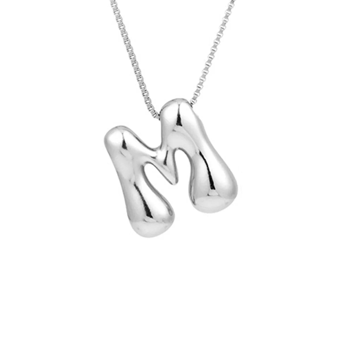 Silver Letter M Balloon Bubble Letter Pendant Necklace