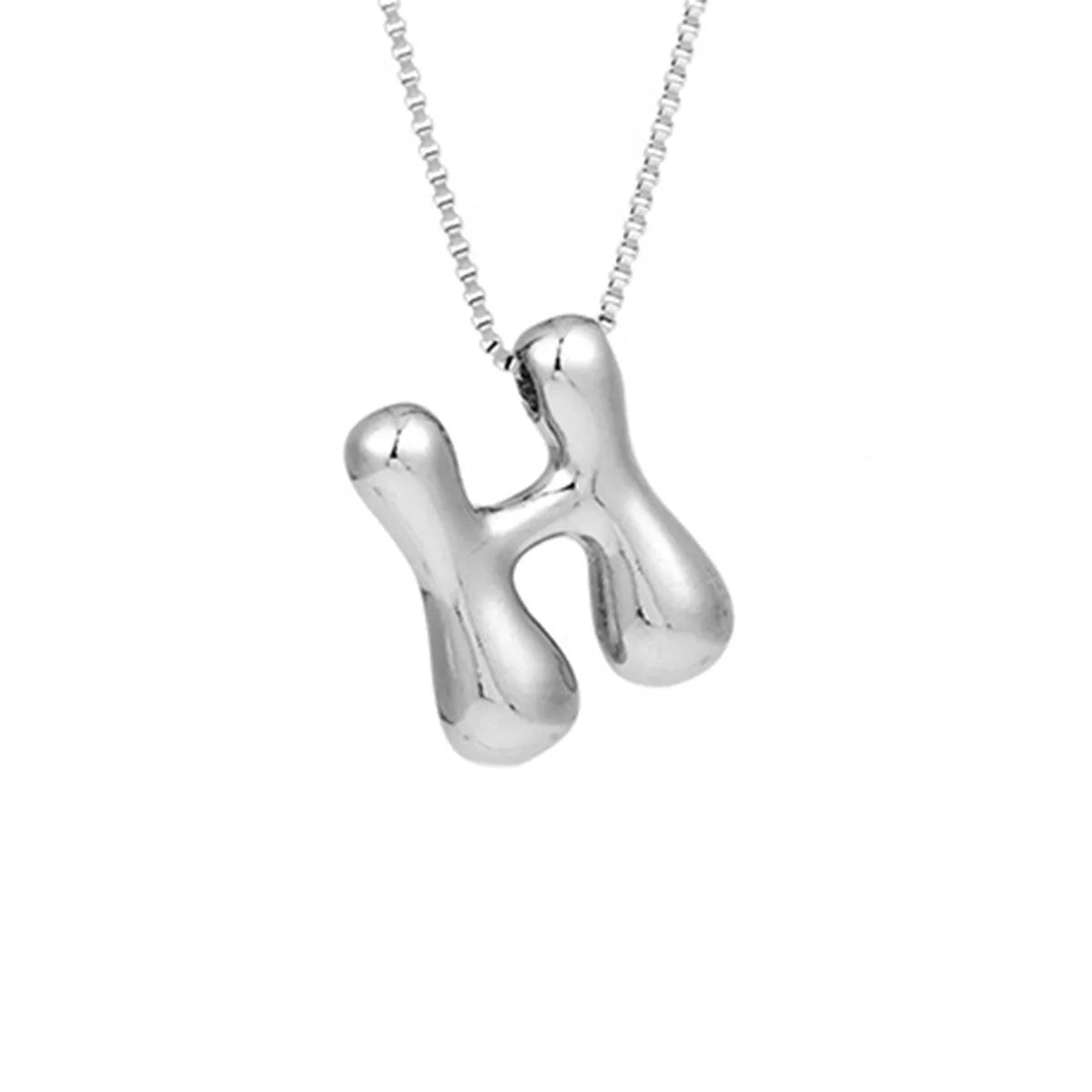 Silver Letter H Balloon Bubble Letter Pendant Necklace