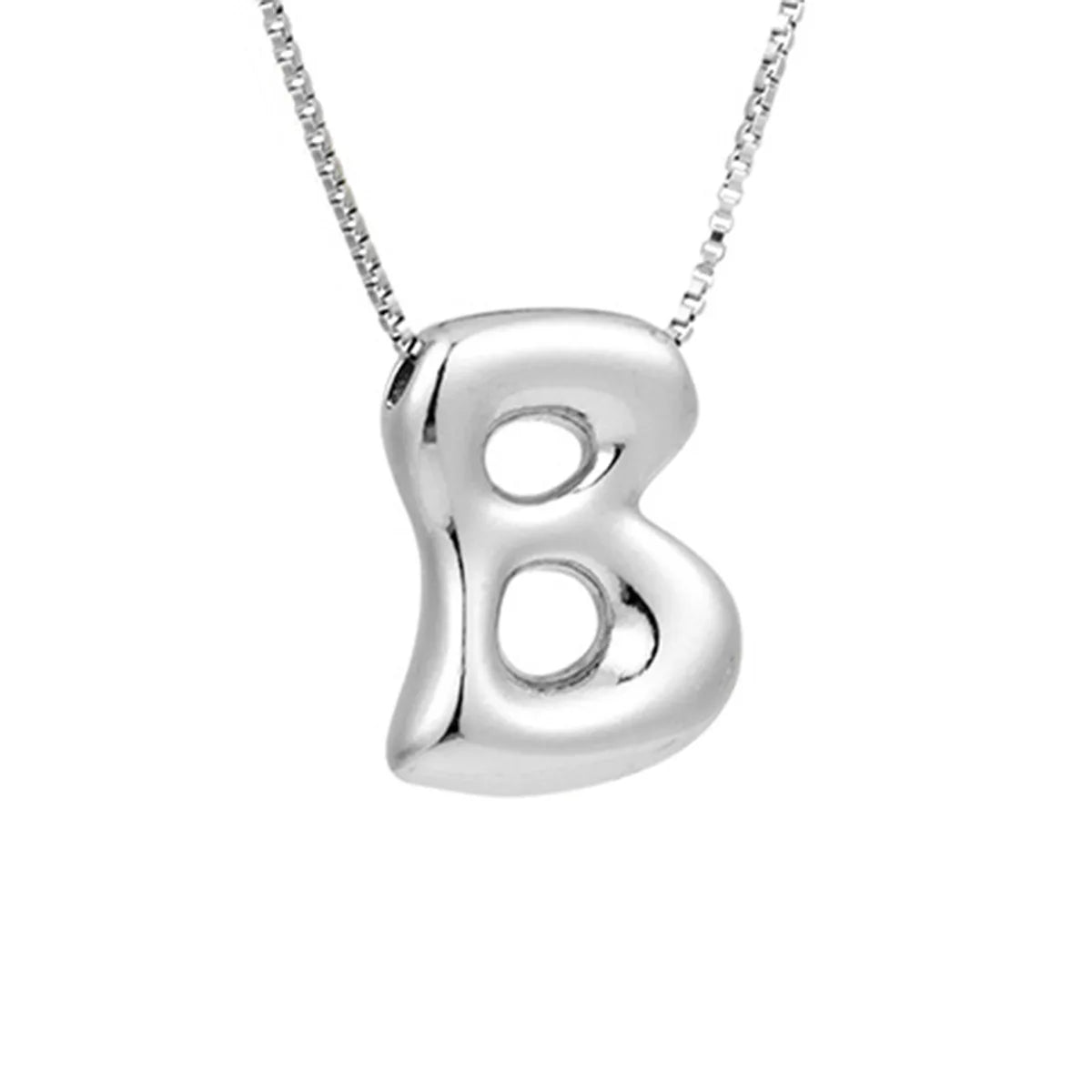 Silver Letter B Balloon Bubble Letter Pendant Necklace