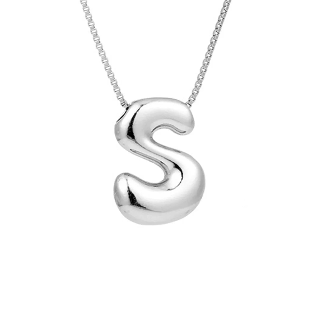 Silver Letter S Balloon Bubble Letter Pendant Necklace