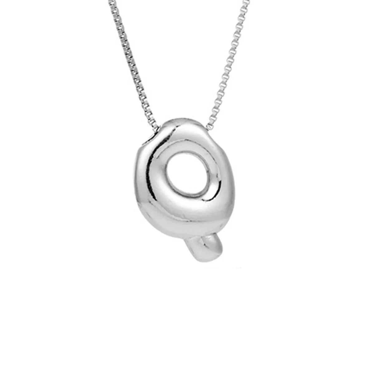 Silver Letter Q Balloon Bubble Letter Pendant Necklace