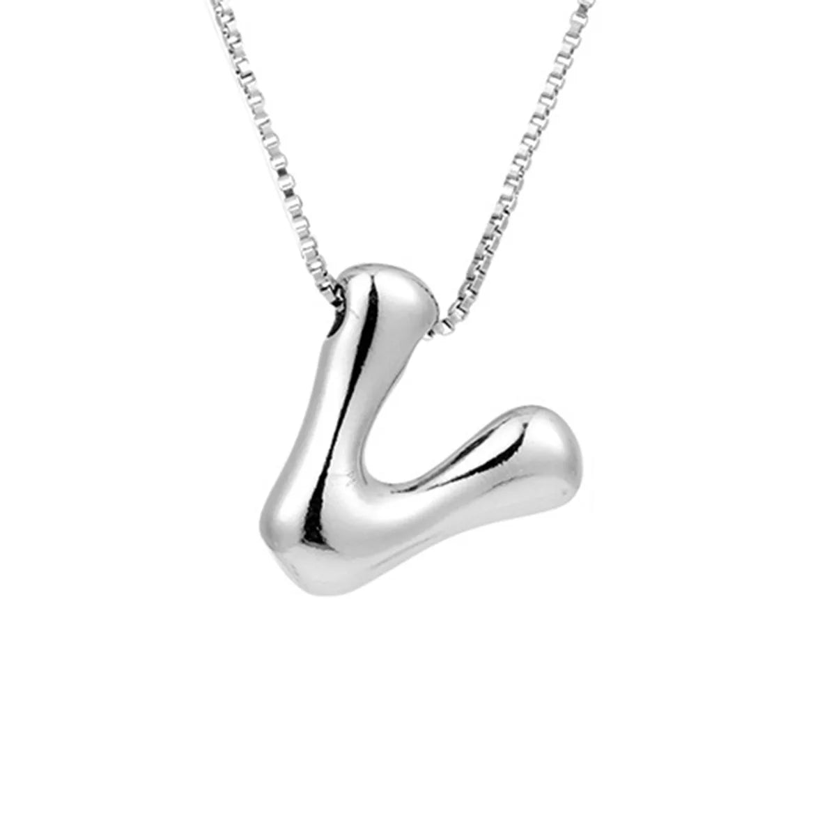 Silver Letter V Balloon Bubble Letter Pendant Necklace