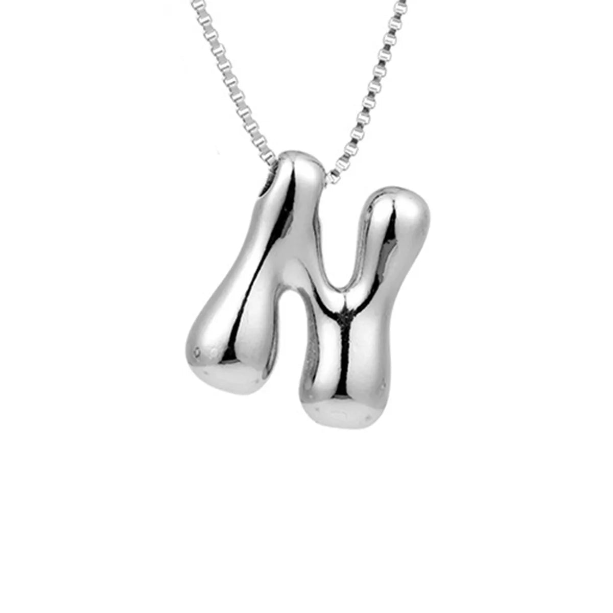 Silver Letter N Balloon Bubble Letter Pendant Necklace