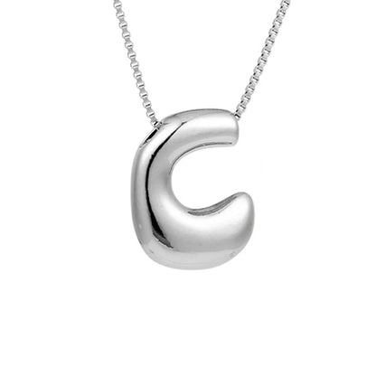 Silver Letter C Balloon Bubble Letter Pendant Necklace