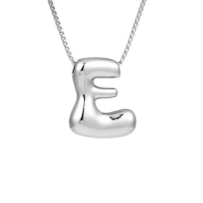 Silver Letter E Balloon Bubble Letter Pendant Necklace