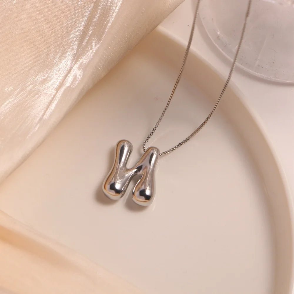 Silver Letter N Balloon Bubble Letter Pendant Necklace