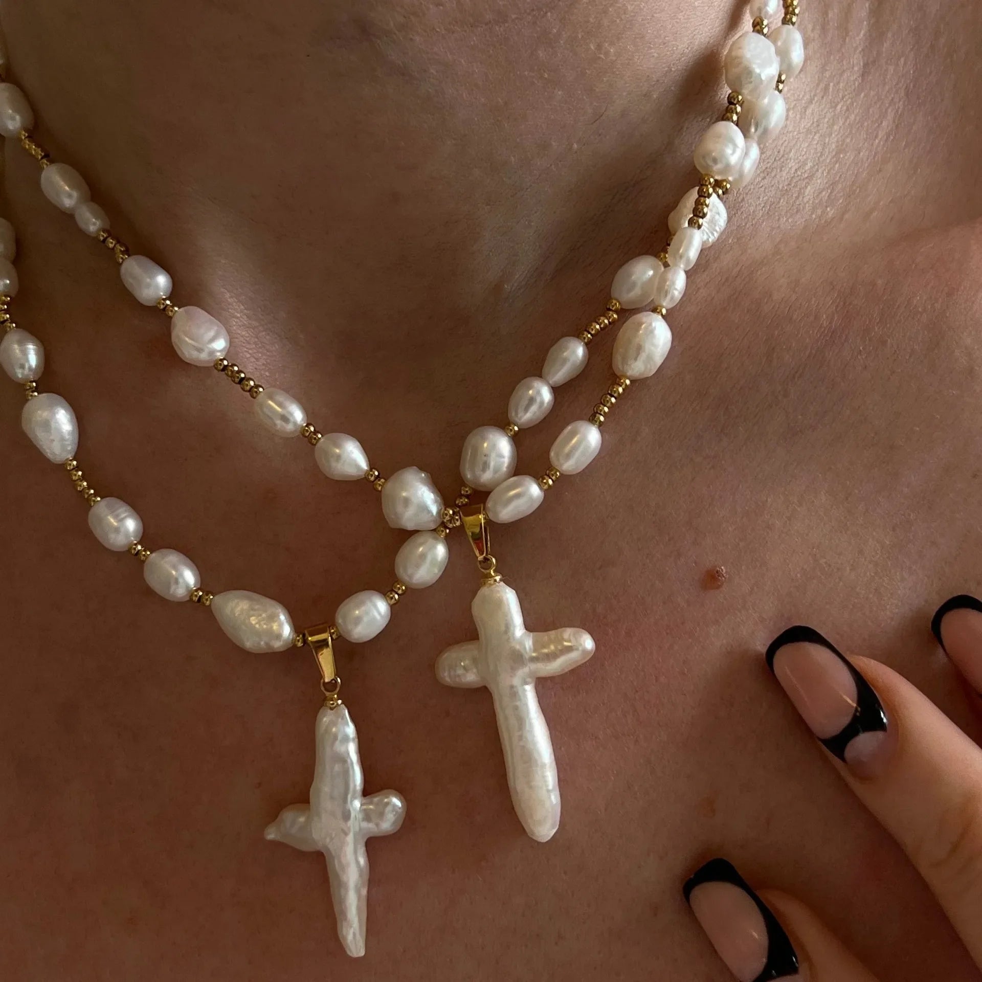 Baroque Pearl Cross Necklace