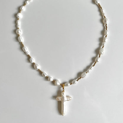 Baroque Pearl Cross Necklace