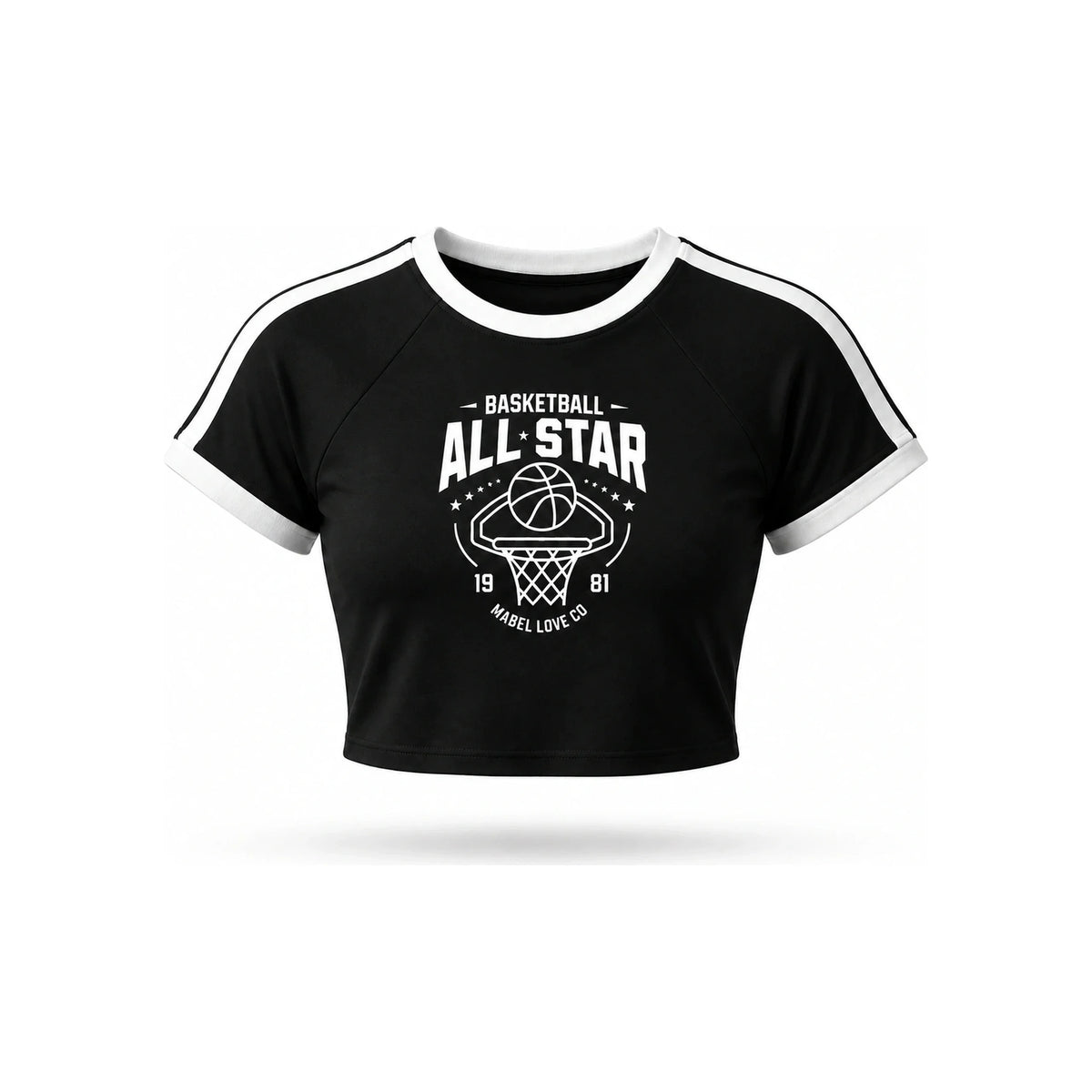 Basketball Crop T-Shirt — Black front ghost image with standard spacing