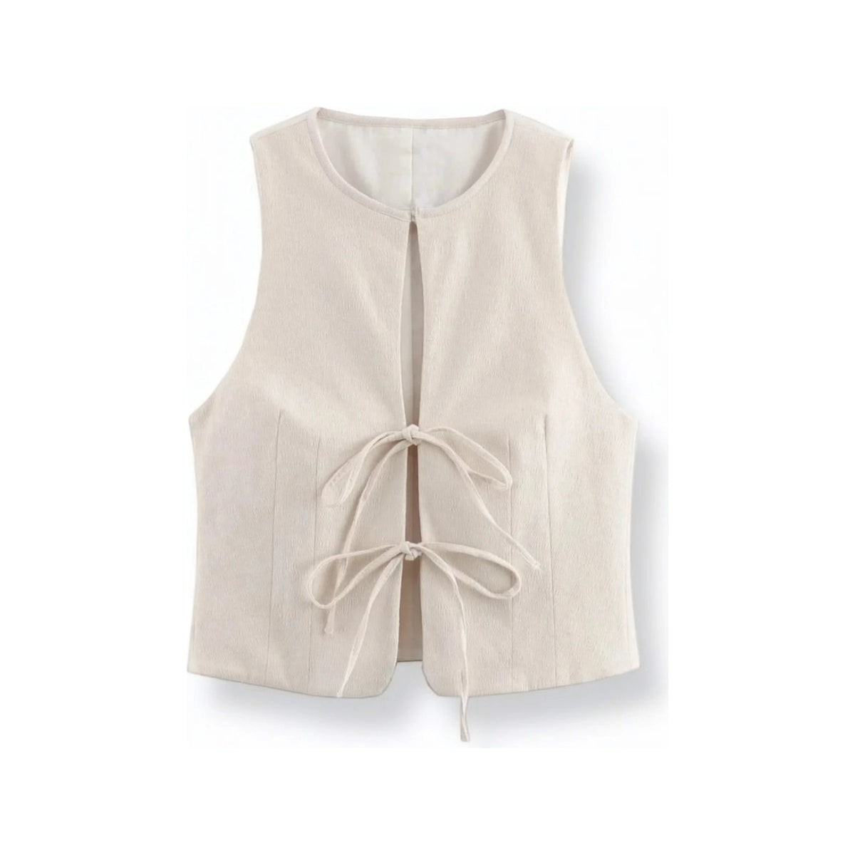 Beige Belted Vest - Stylish Summer Essential — corrected front ghost image with standard spacing