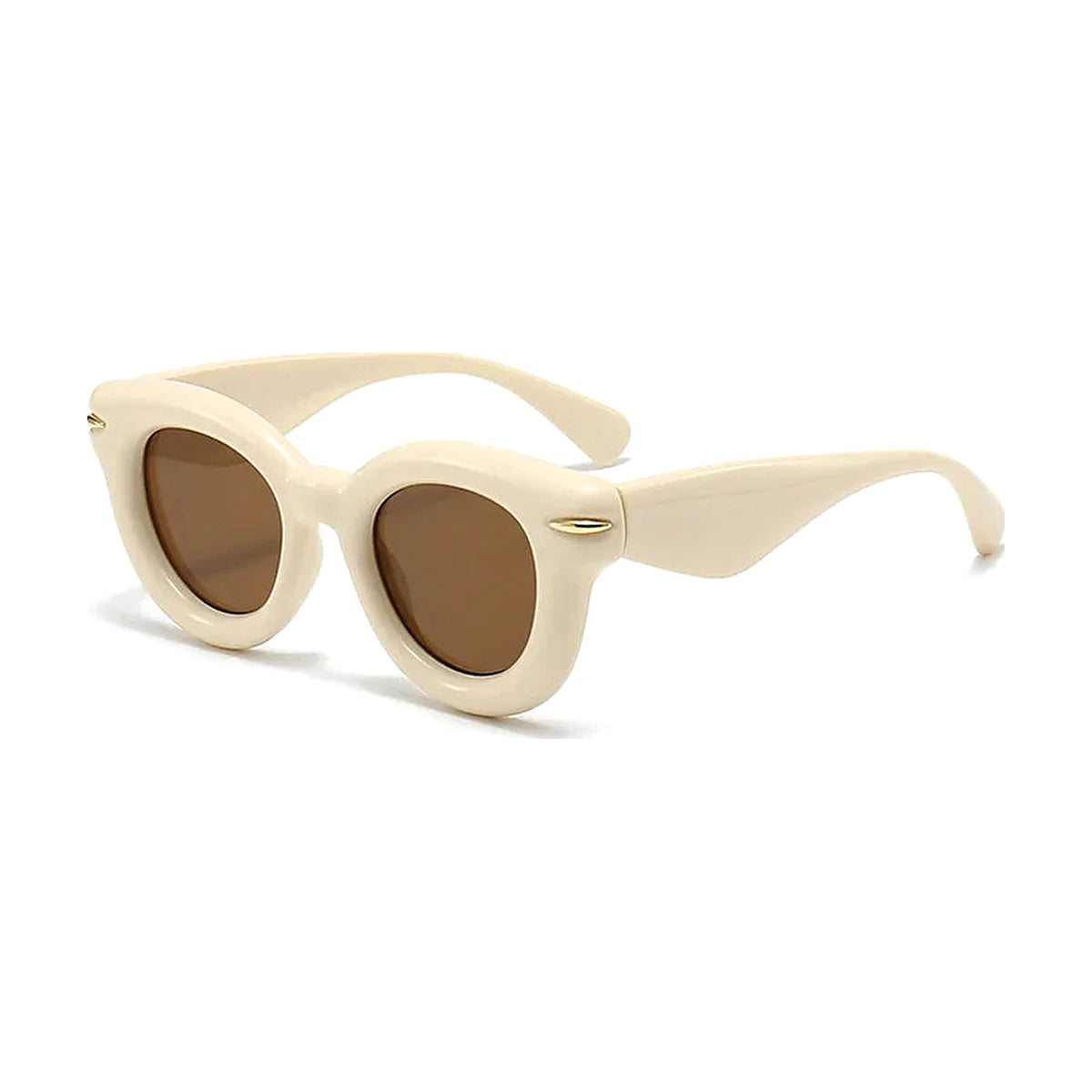Rivet Oval Sunglasses — Beige Tea front