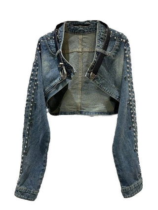 Belt Collar Shoulder Denim Jacket