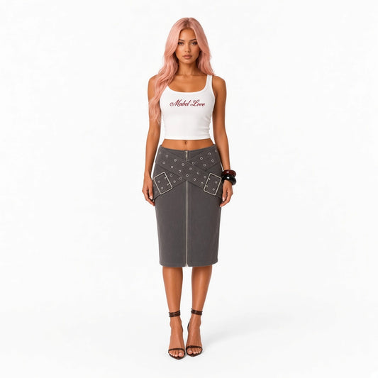 Belted Midi Skirt - Casual Chic Style — grey front