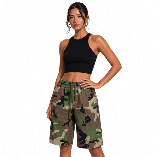 Women's Camo Bermuda Shorts — close-up