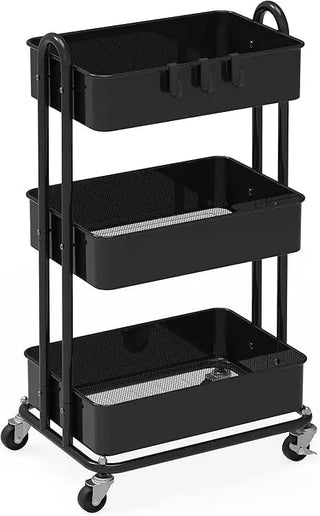 Black 3 tier metal rolling cart - Mabel Love Co - Storage