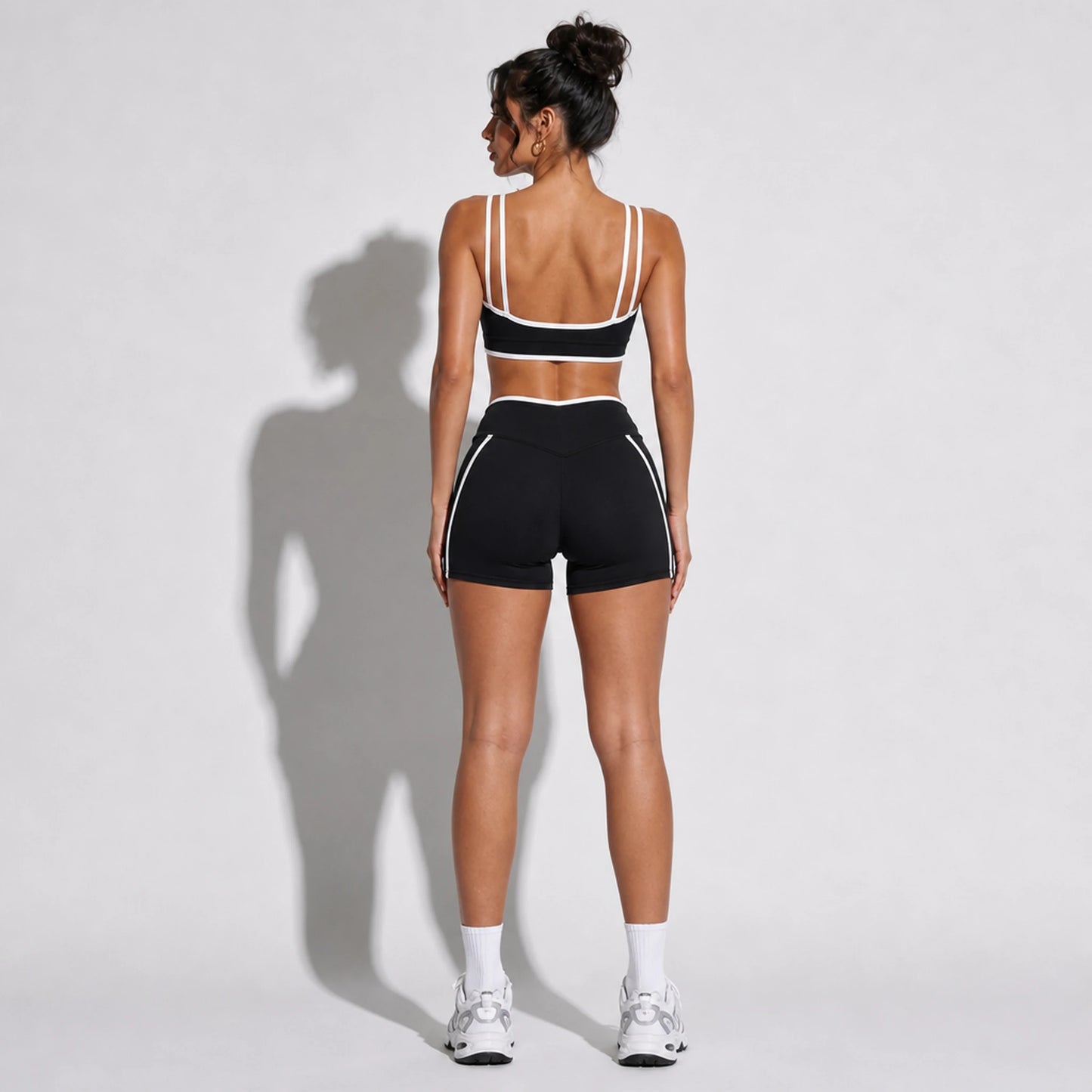High Stretch Solid Yoga Shorts Set — black back