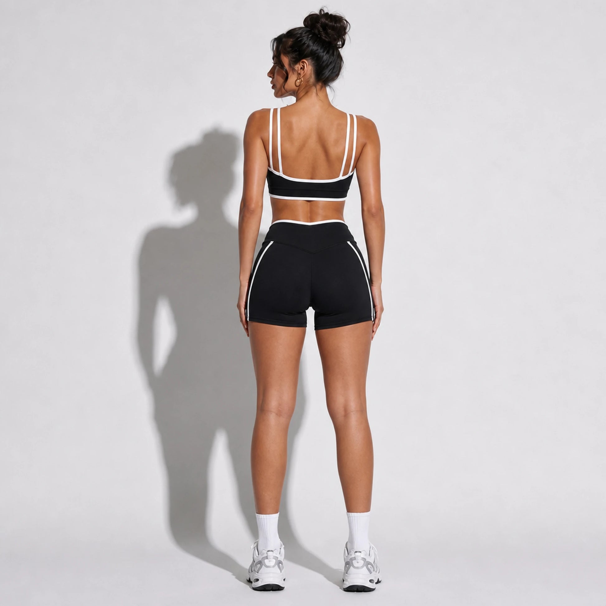 High Stretch Solid Yoga Shorts Set — black back