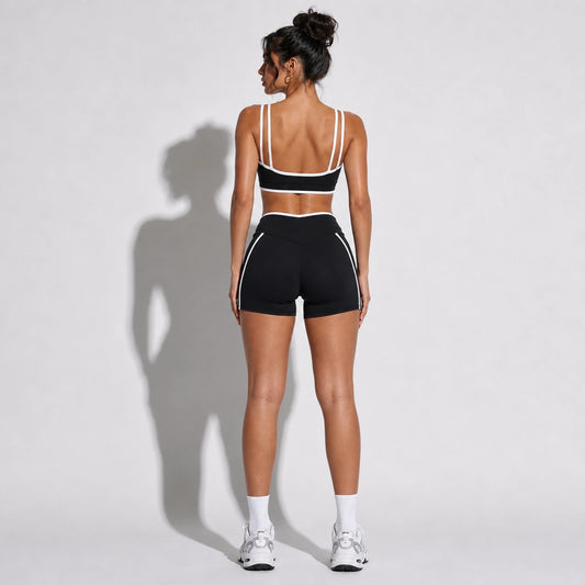 High Stretch Solid Yoga Shorts Set — black back