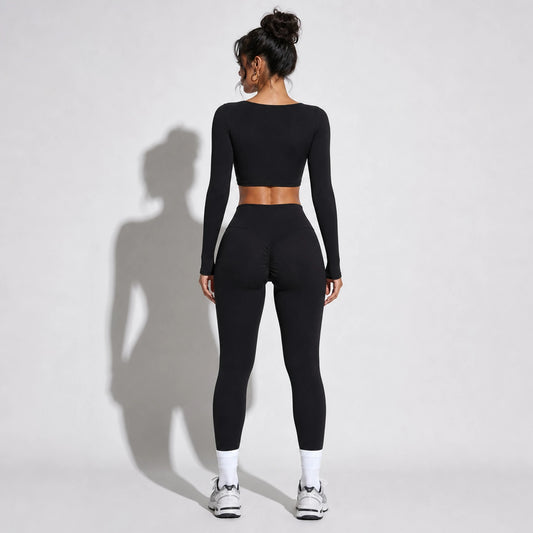 2 Piece Set Long Sleeve and Leggings Yoga — black back