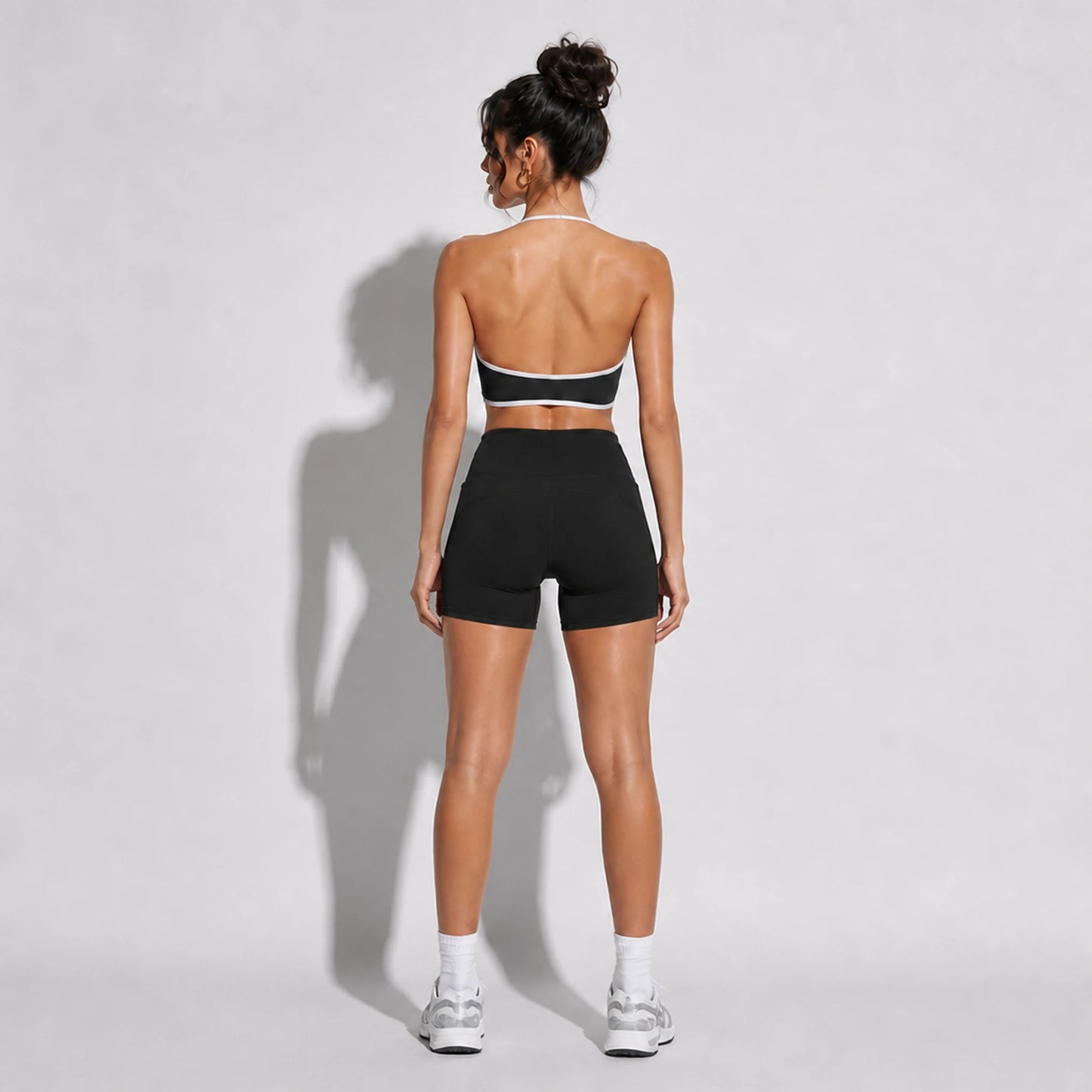 Women's Halter Color Sports Bra — black back