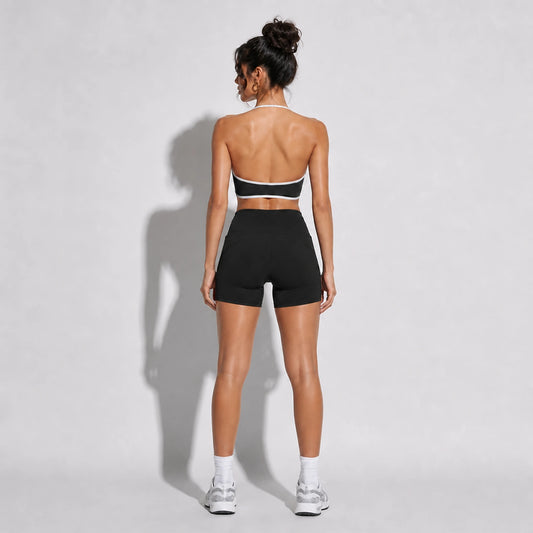 Women's Halter Color Sports Bra — black back