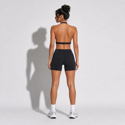 Set — Twist Halter bra Black + Legging Shorts back on-model 2048