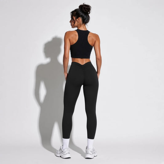 High Waist Yoga Leggings — Black back