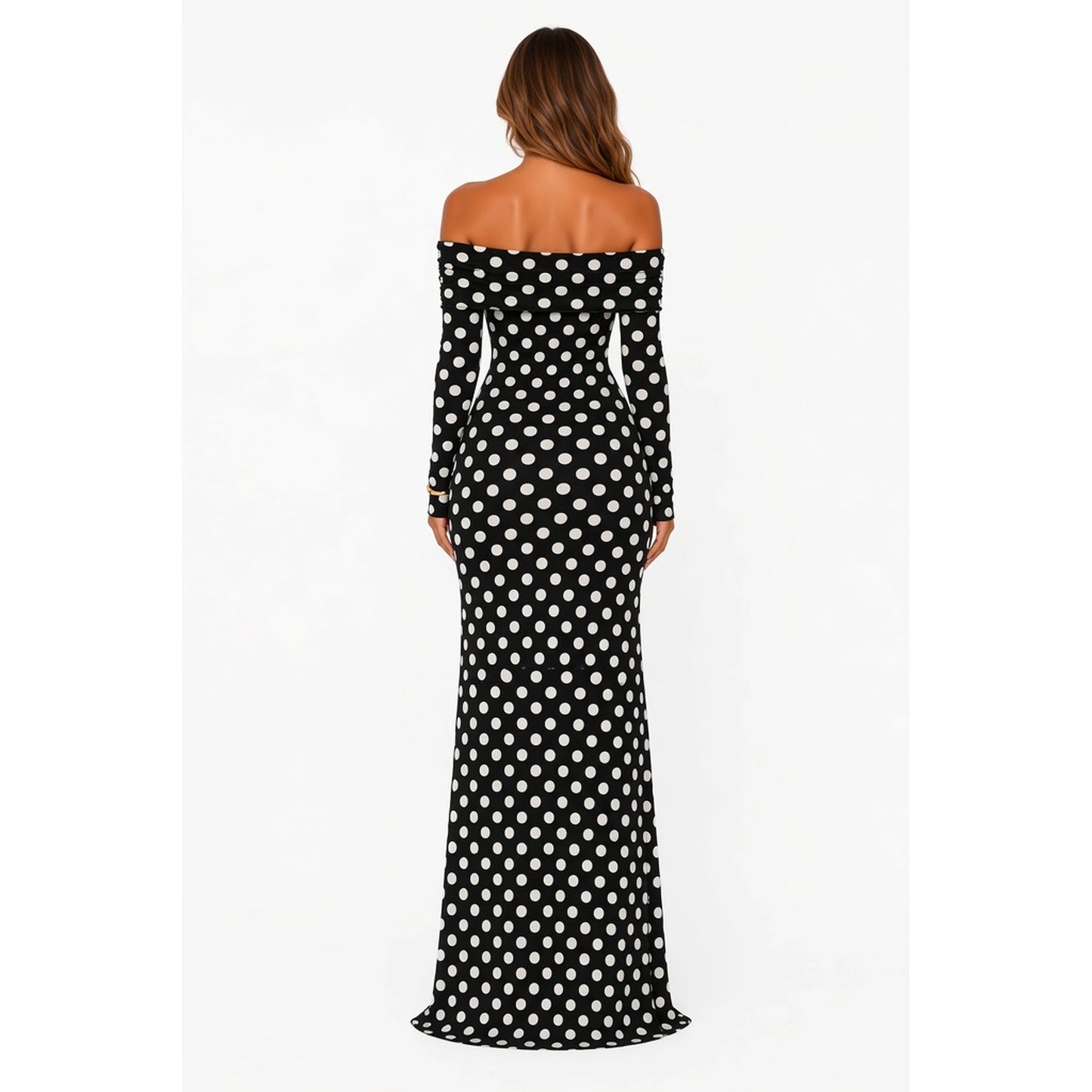 Retro Polka Dot Bodycon Long Dress — back