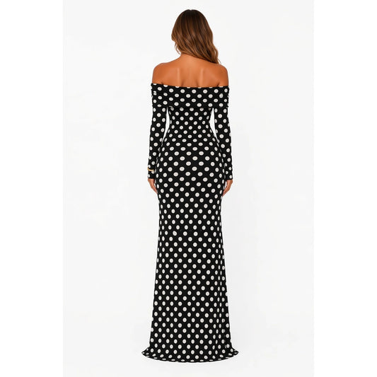 Retro Polka Dot Bodycon Long Dress — back