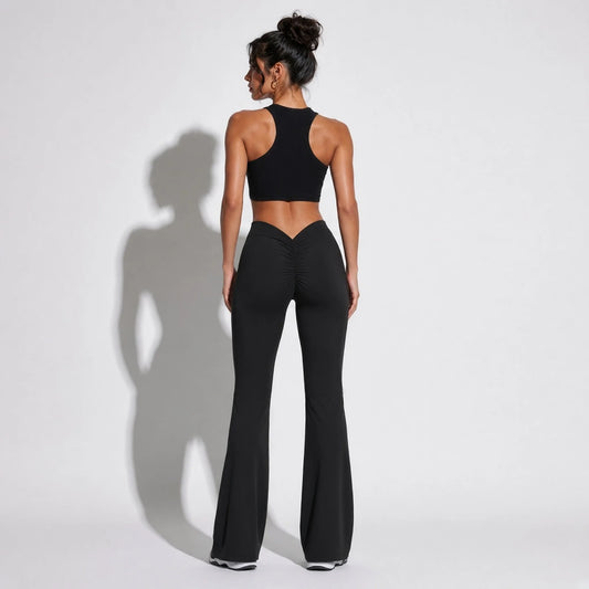 V shapped Flare Leggings Aesthetics — Black back