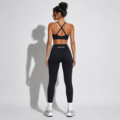 Set — Infinity bra + High-Waisted Yoga Leggings Black back on-model 2048
