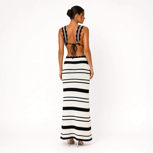 Knitted Long Skirt Set — Black back