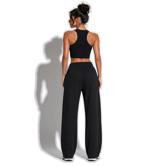 Barrel Leg Fleece Sweatpants — black back