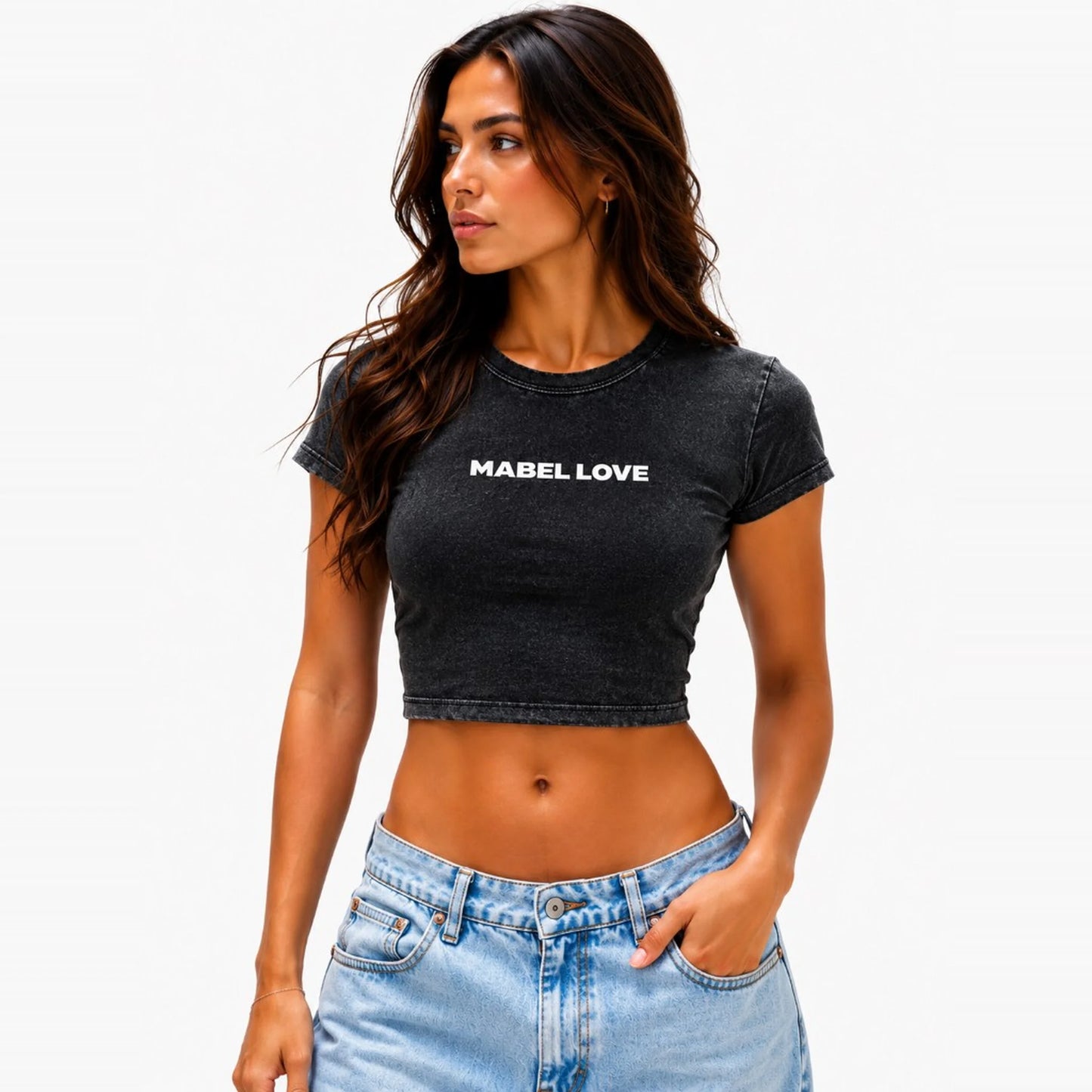 Mabel Love Washed Crop Top — close-up