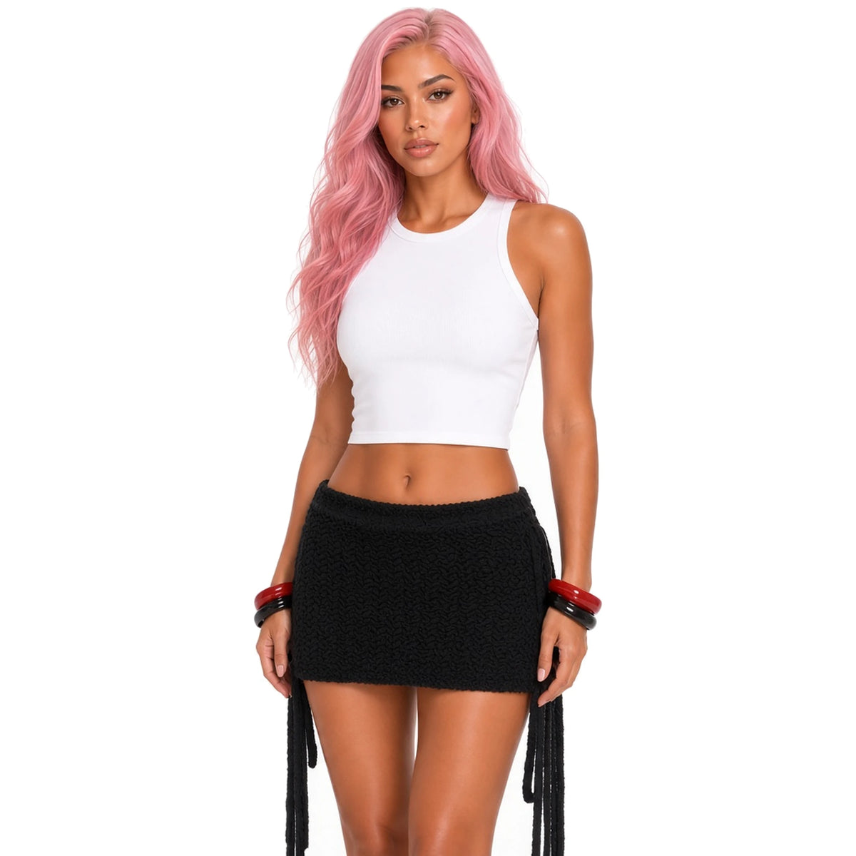 Fuzzy Knit Mini Skirt — black close-up