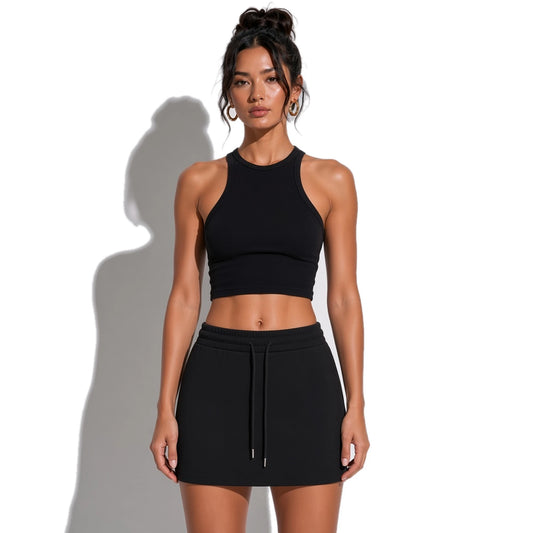 Essential Drawstring Skirt — Black close-up