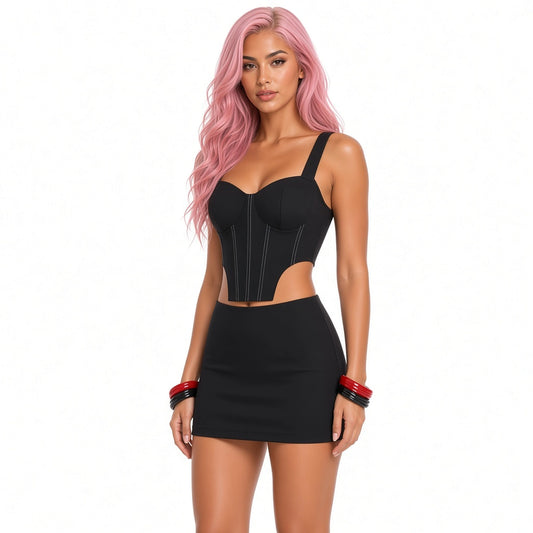 Black Denim Corset Top — close-up