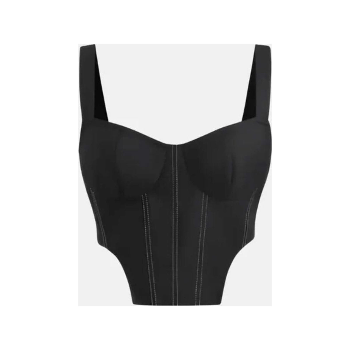 Black Denim Corset Top — corrected front ghost image with standard spacing